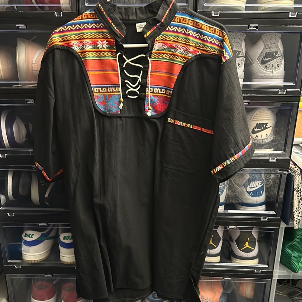 Vintage Black Ethnic Patterned Shirt